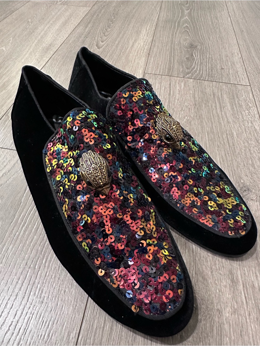 Kurt Geiger London Hugh Eagle Sequin Velvet Loafers Mens Slip On Dress Shoes